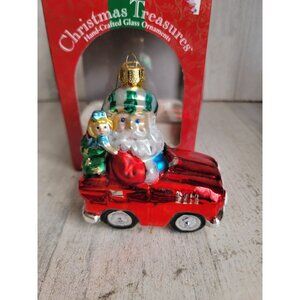 Vintage Santa Claus glass car Xmas night ornament gift delivery unique